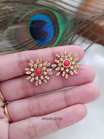 Coral and White Stone Earrings