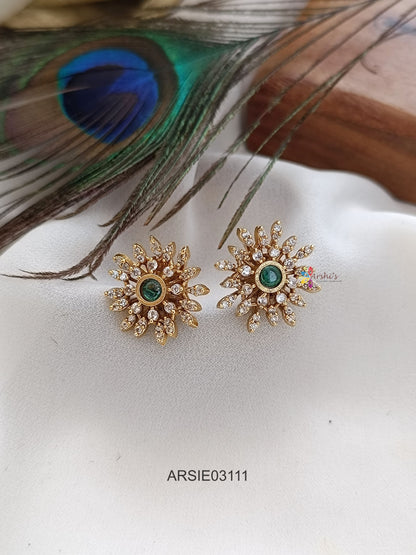 Emerald and White Stone Earrings