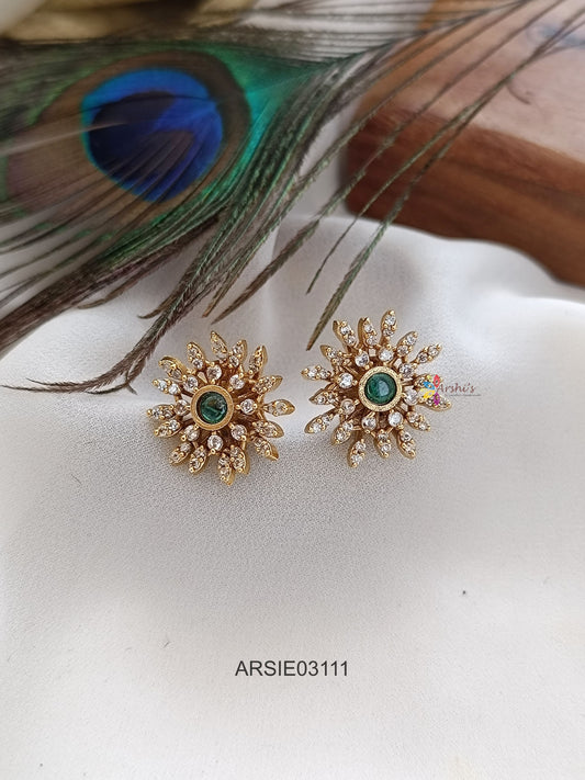 Emerald and White Stone Earrings