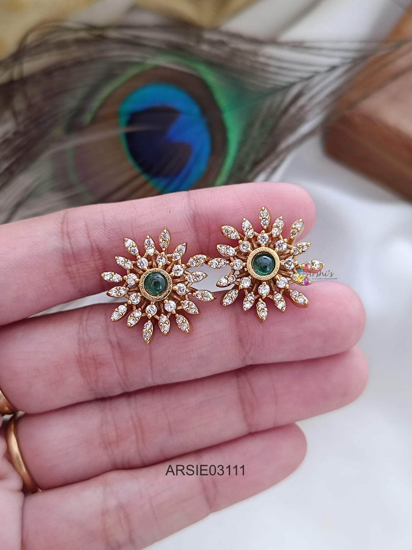 Emerald and White Stone Earrings