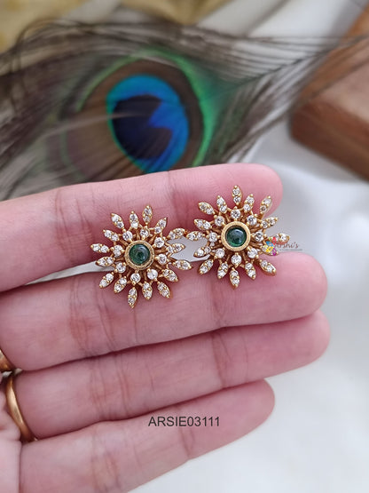 Emerald and White Stone Earrings