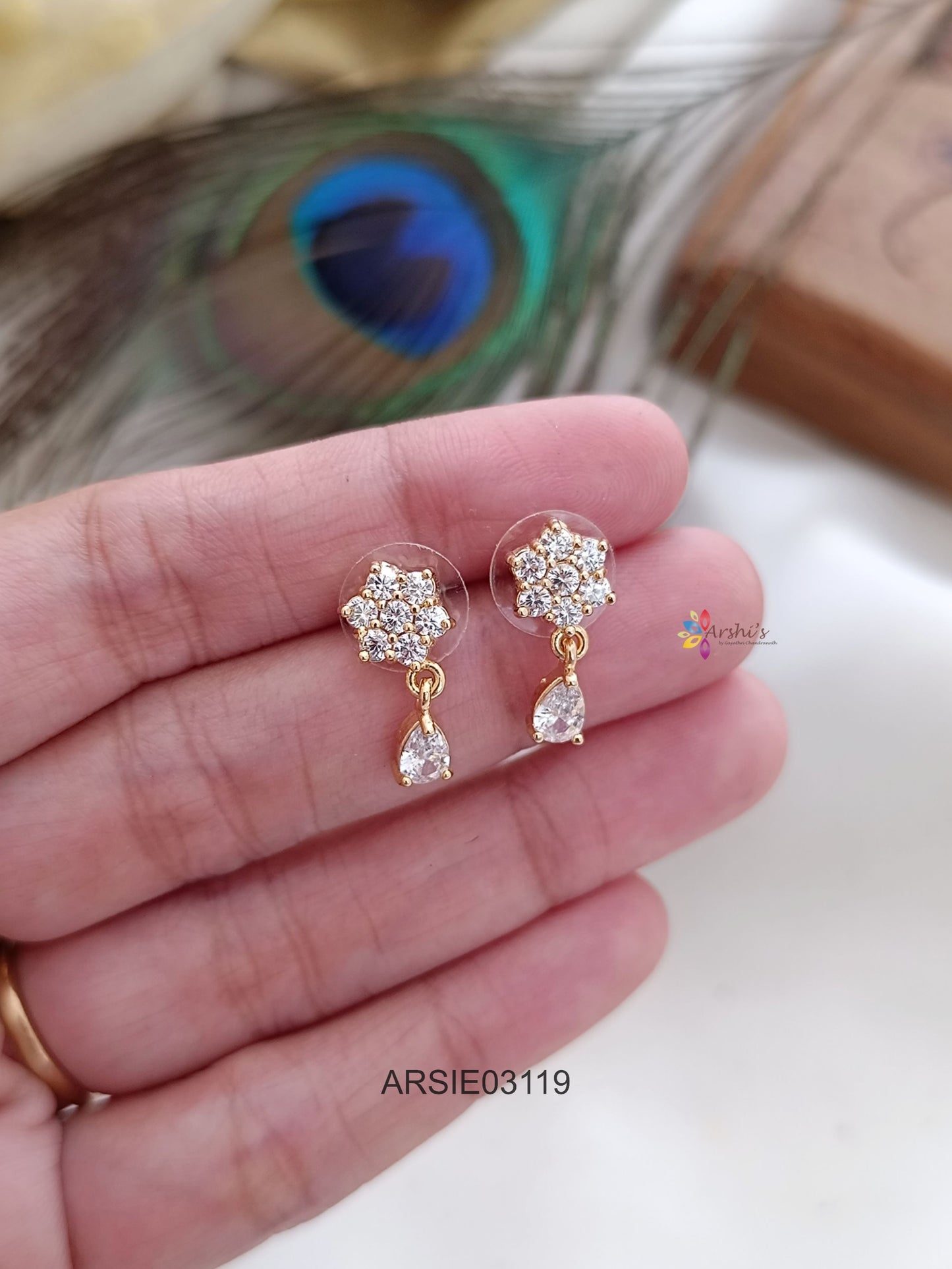 White Stone Tear Drop Earrings