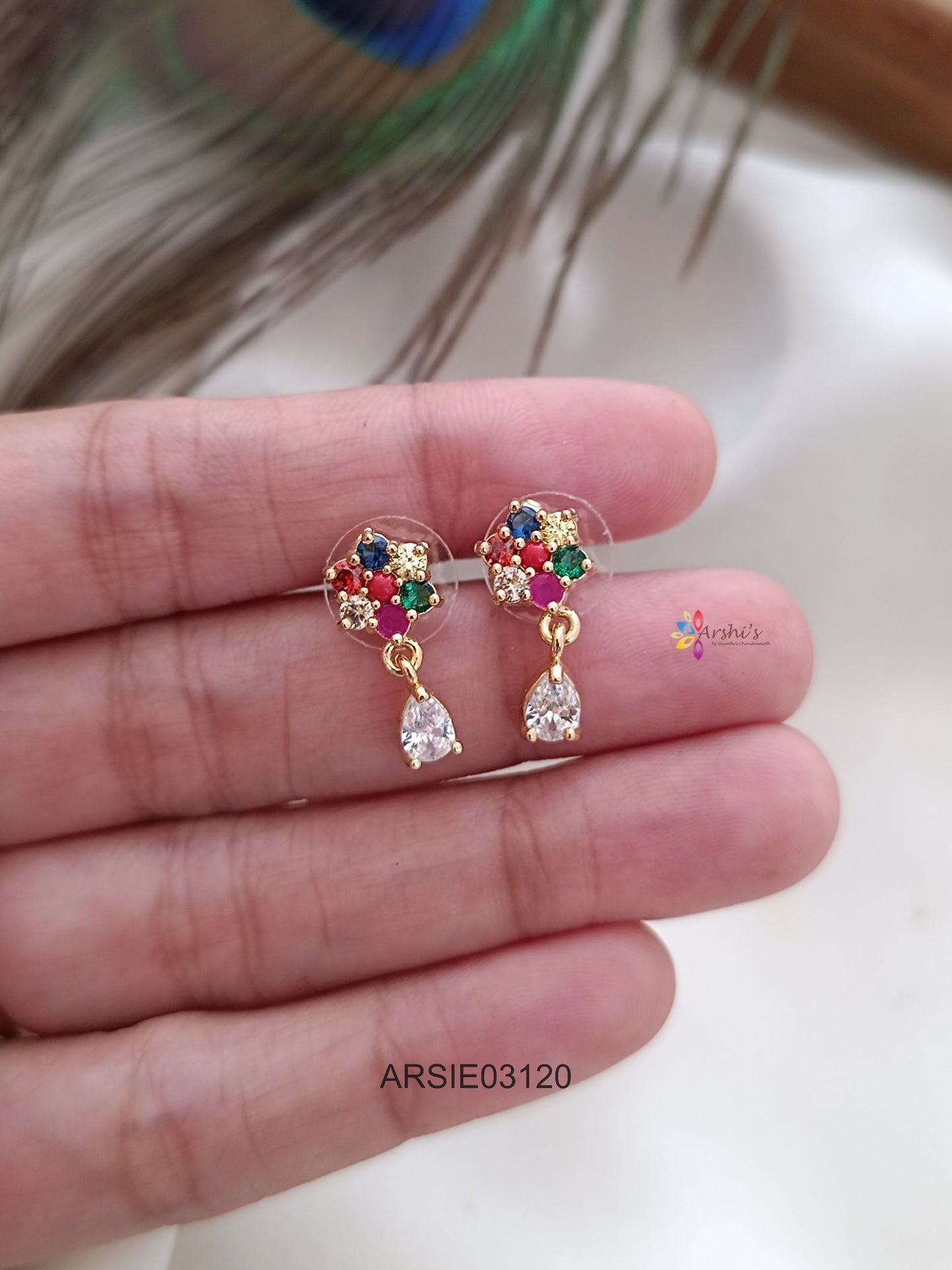 Multi Stone Tear Drop Earrings