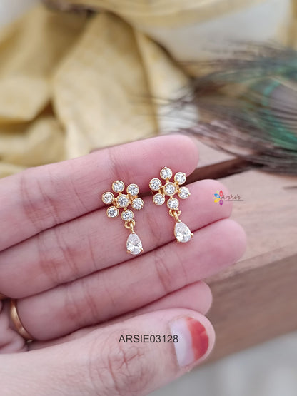 White Stone Tear Drop Earrings