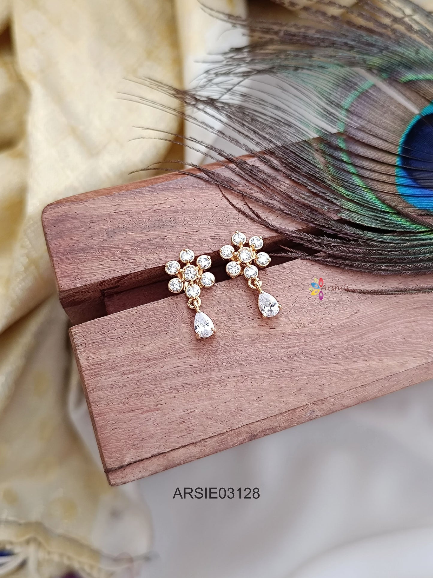 White Stone Tear Drop Earrings