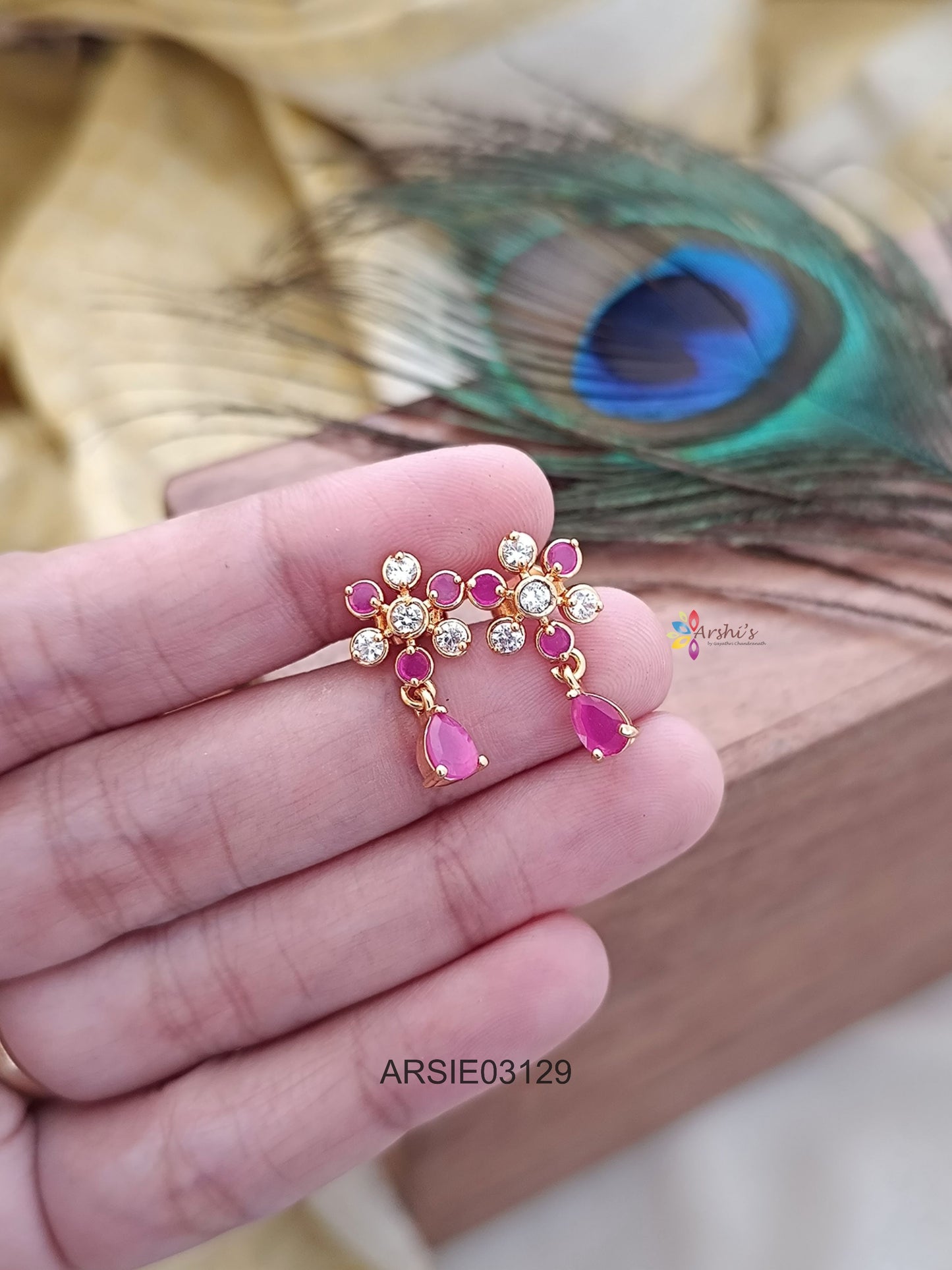 Red and White Tear Drop Earrings