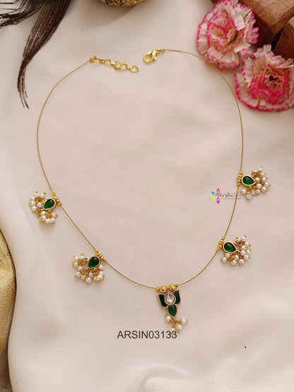 Lotus Green Stone Invisible Necklace