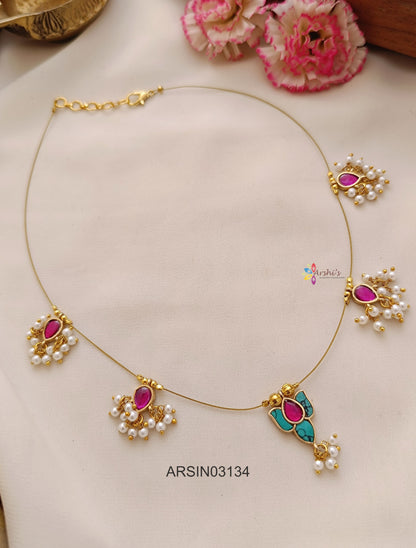 Lotus Pink and Blue Stone Invisible Necklace