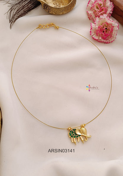 Elephant Green Stone Invisible Necklace