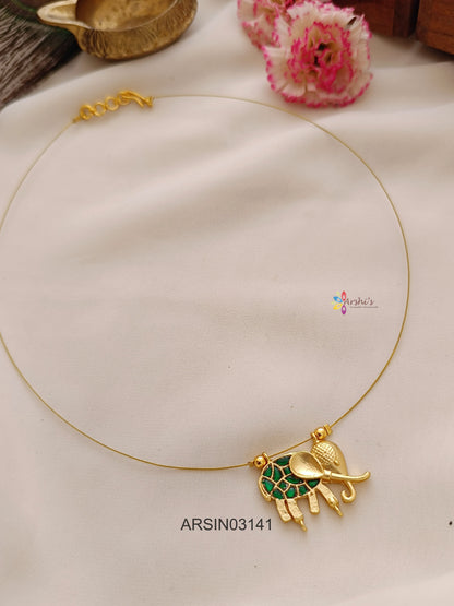 Elephant Green Stone Invisible Necklace