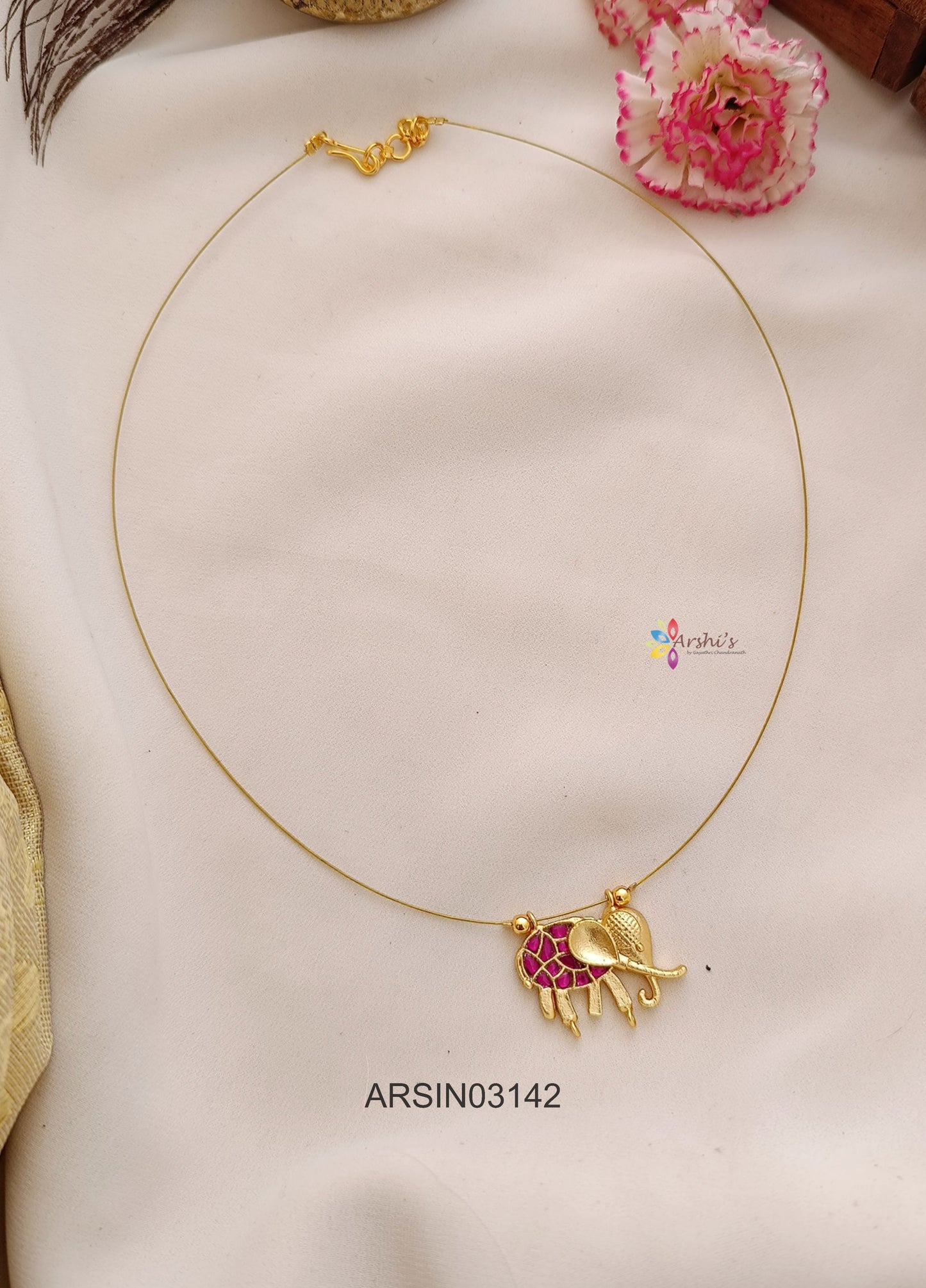 Elephant Red Stone Invisible Necklace