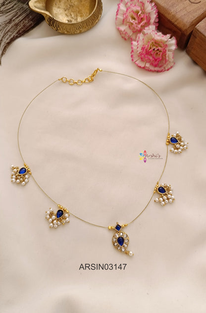 Mango Blue Stone and Pearls Invisible Necklace