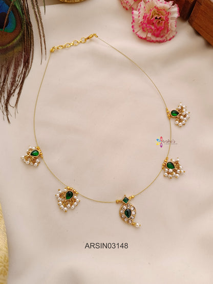 Mango Green Stone and Pearls Invisible Necklace