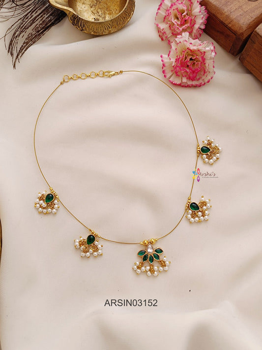 Green Stone and Pearls Invisible Necklace