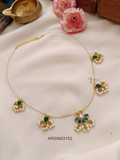 Green Stone and Pearls Invisible Necklace