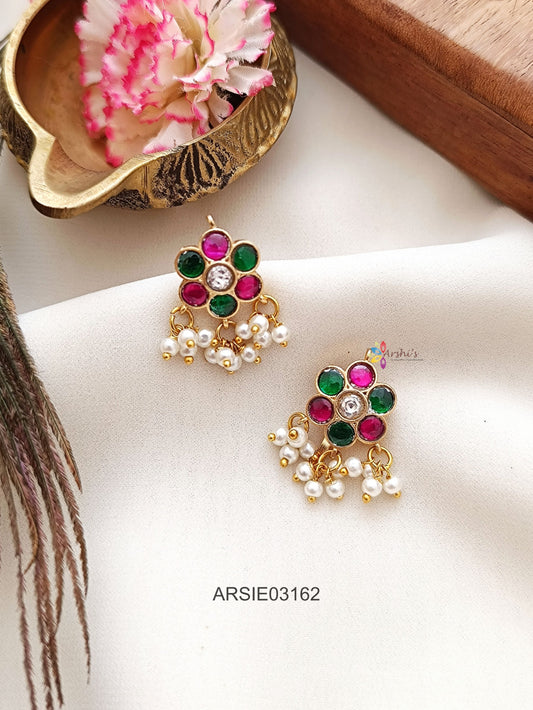 Flower Jadau Kundan with Pearl Bugadi Earrings