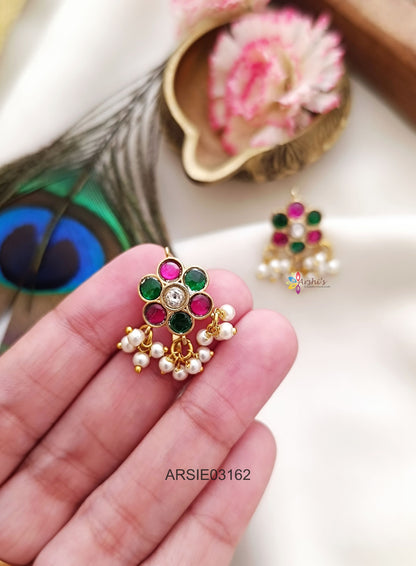 Flower Jadau Kundan with Pearl Bugadi Earrings