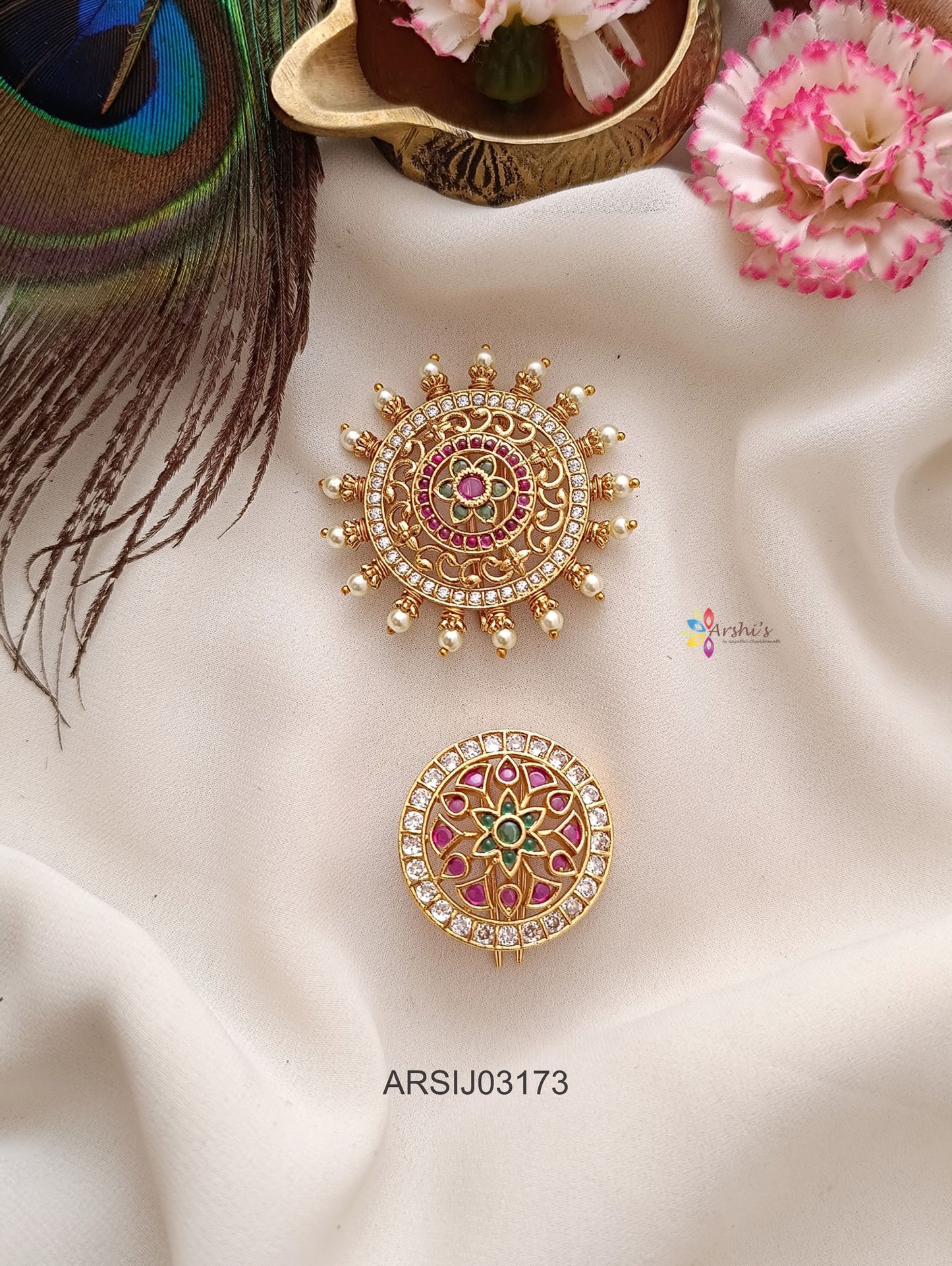 Surya Chandra with Pearl and Stone Hair Brooch