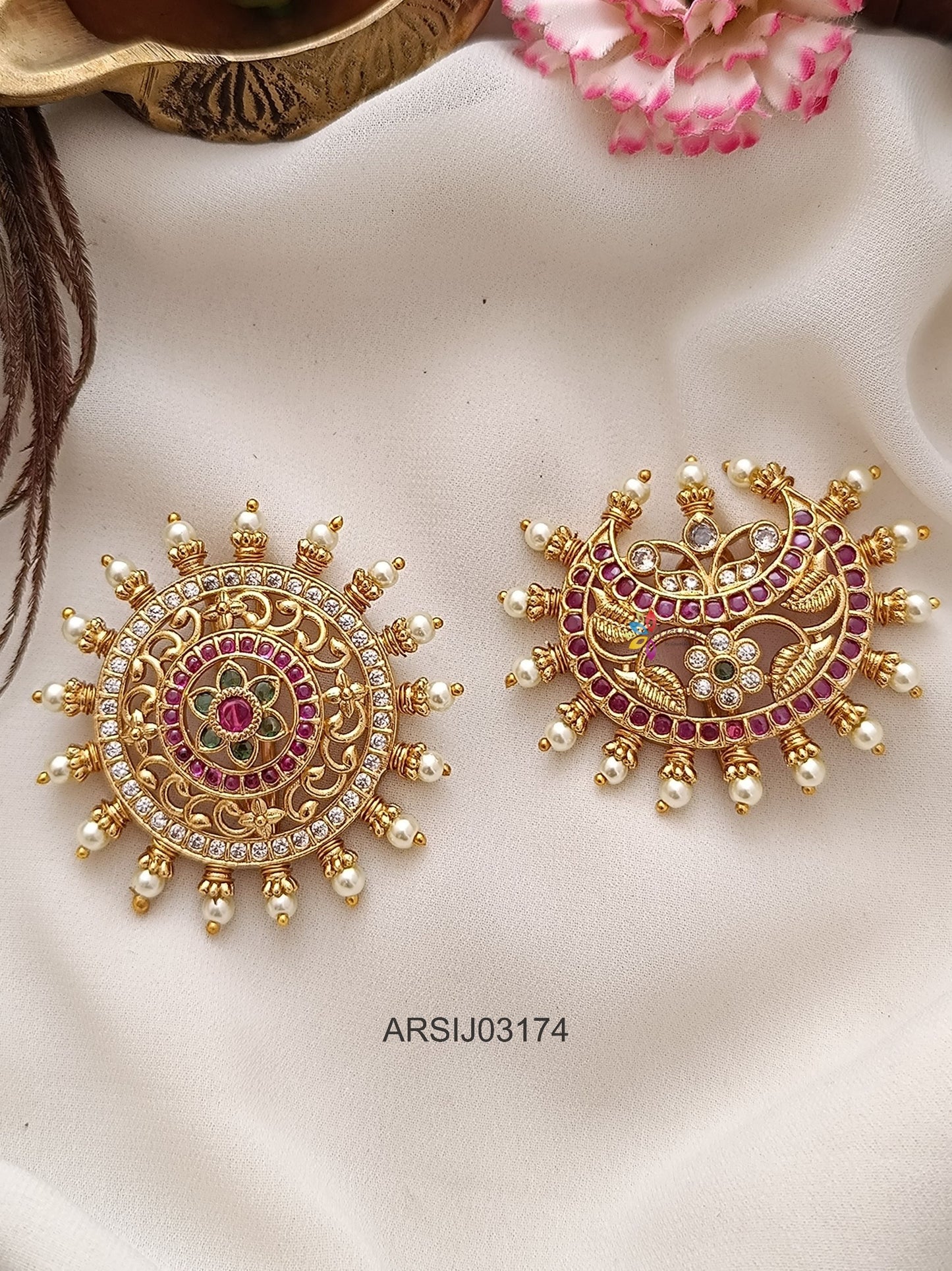 Surya Chandra with Pearl and Stone Hair Brooch