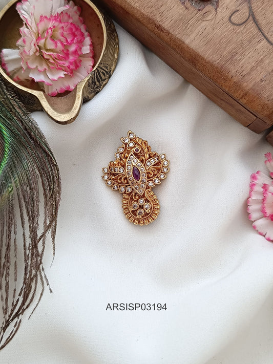 Peacock White and Red Stone Saree Pin