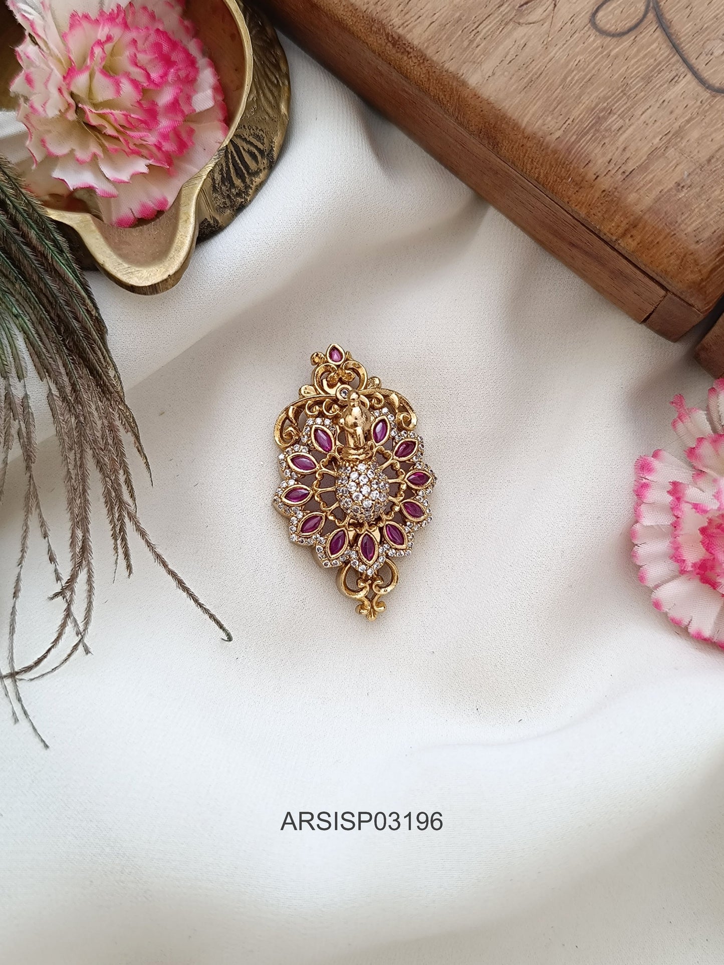 Peacock Kemp Floral Saree Pin