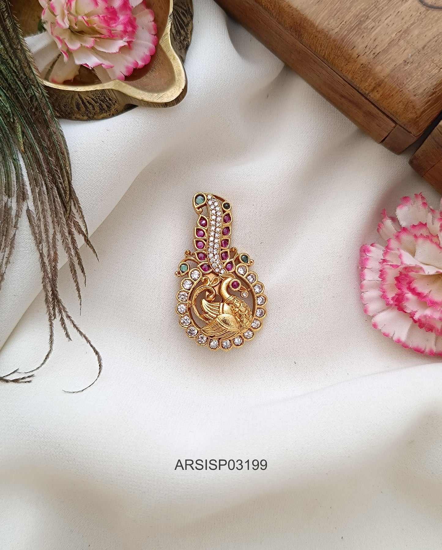 Peacock Multi Stone Saree Pin