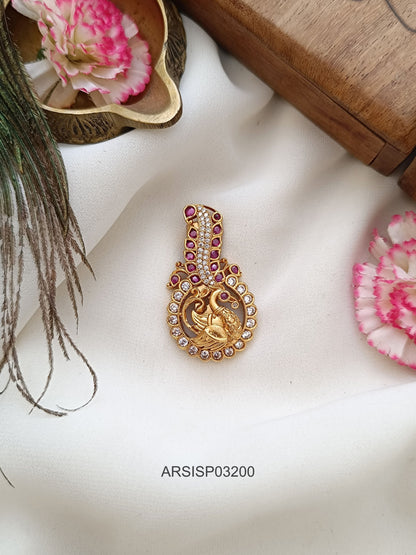 Peacock Kemp and White Stone Saree Pin