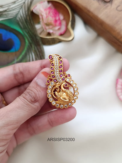 Peacock Kemp and White Stone Saree Pin