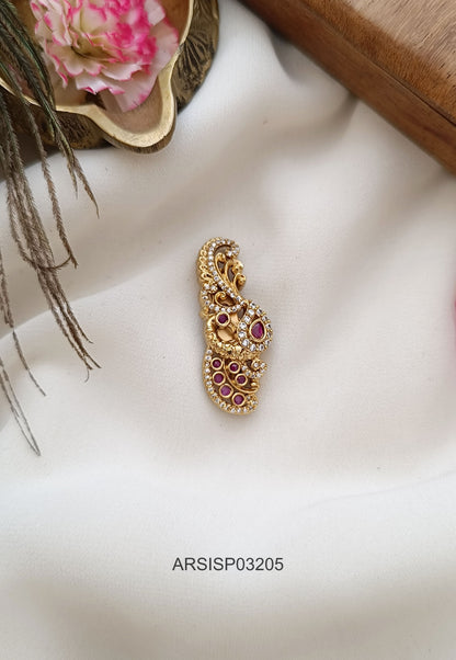 Peacock Red and White Stone Saree Pin