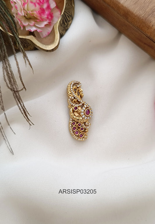 Peacock Red and White Stone Saree Pin