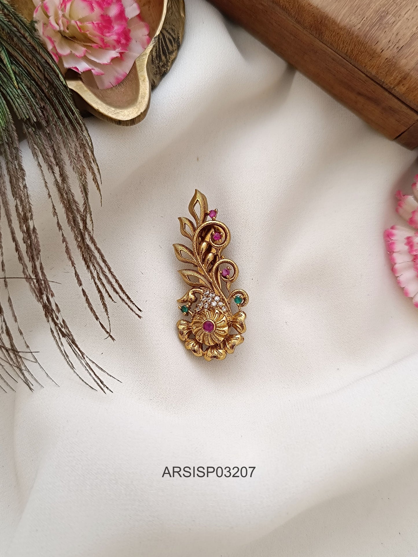Peacock Flower Saree Pin