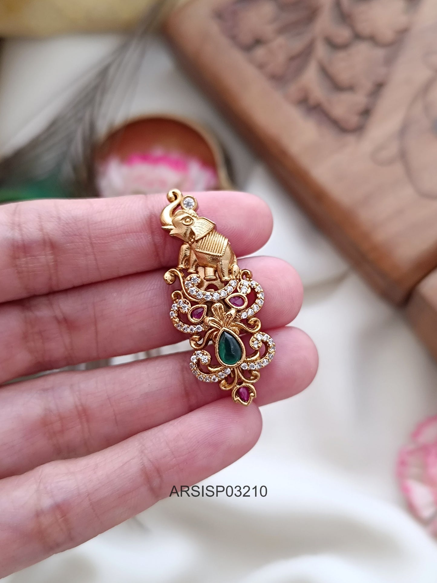Elephant Multi Stone Saree Pin
