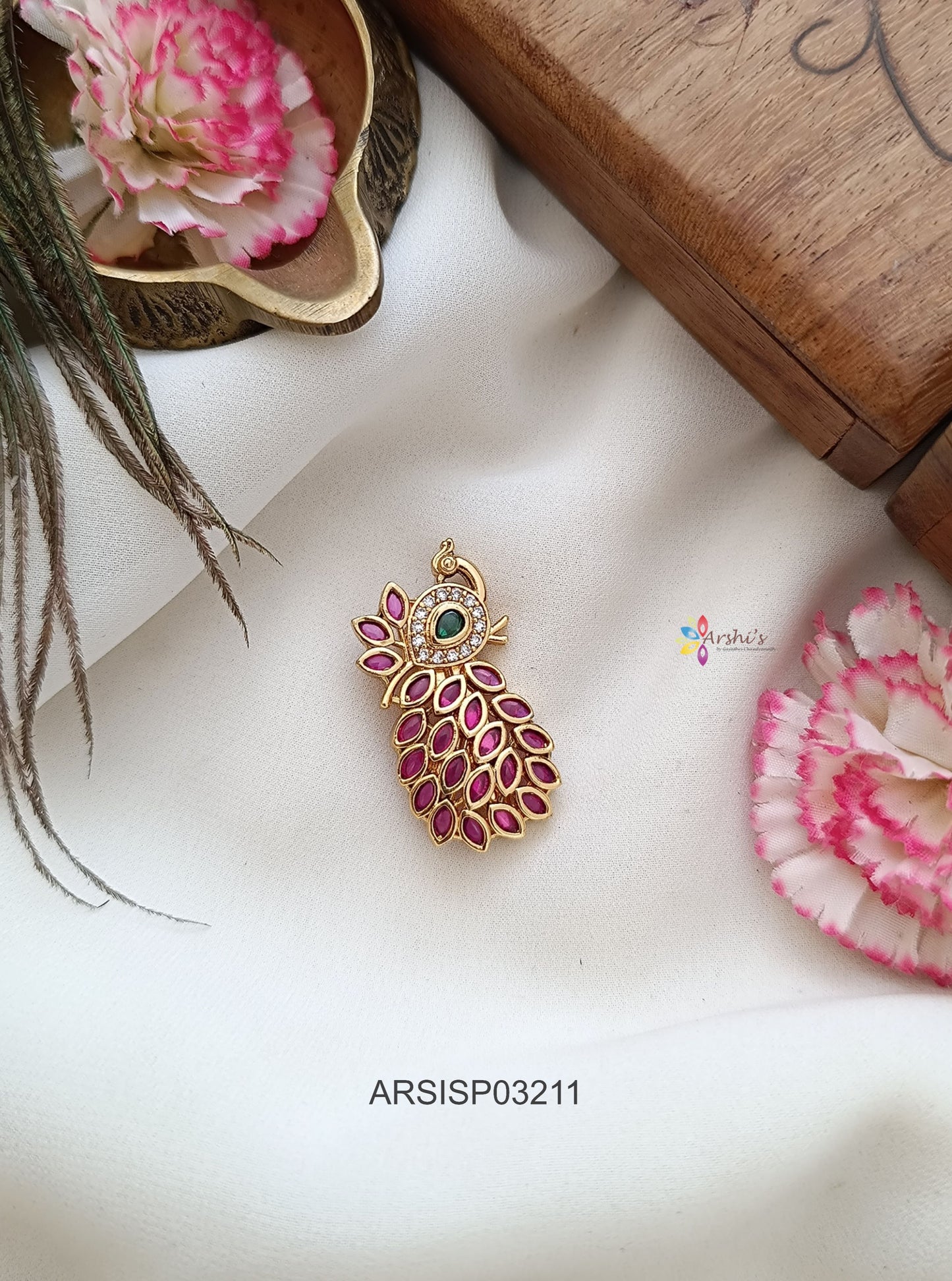 Ruby Stone Peacock Saree Pin