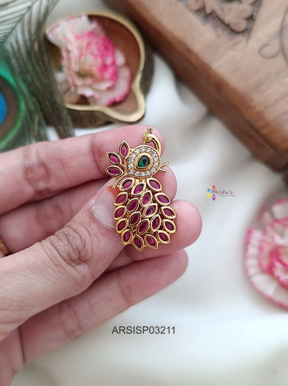 Ruby Stone Peacock Saree Pin