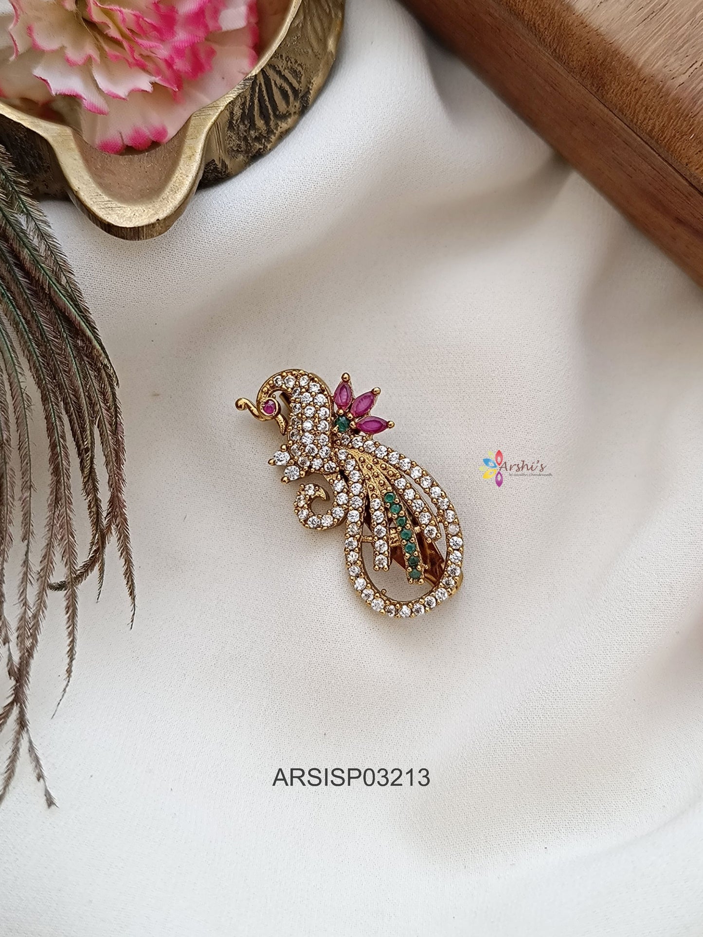 Peacock Stone Saree Pin