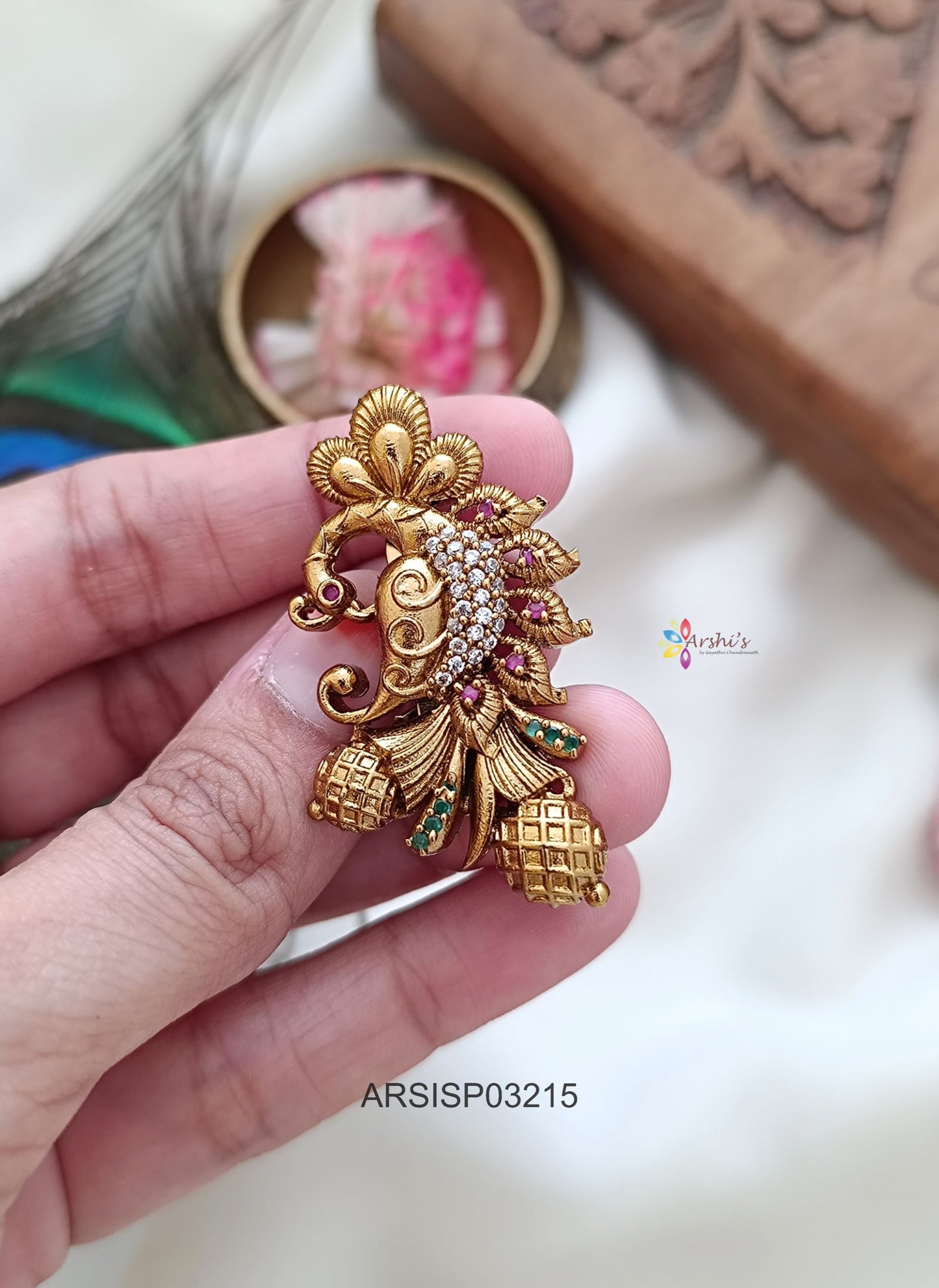 Antique Peacock Design Saree Pin