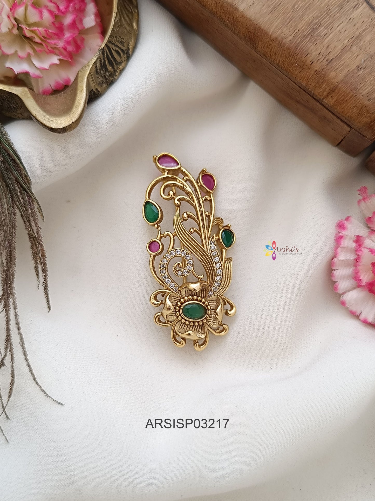 Flower Design Stone Saree Pin