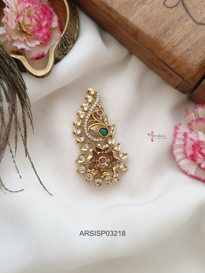 Peacock and Flower Stone Saree Pin