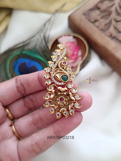 Peacock and Flower Stone Saree Pin