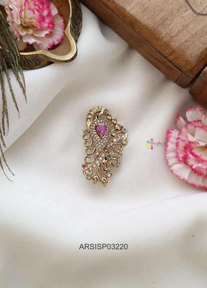 Peacock Multi Stone Saree Pin