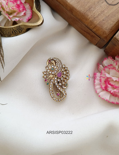 Peacock Multi Stone Saree Pin