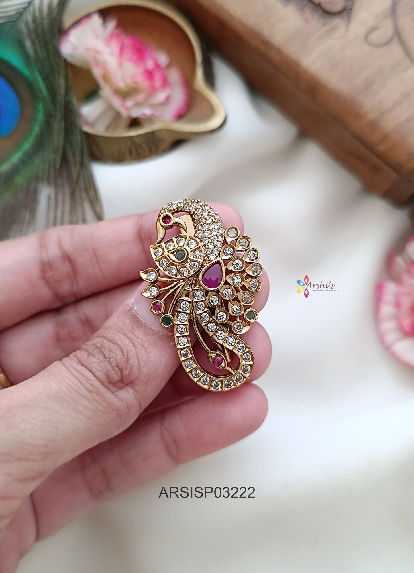Peacock Multi Stone Saree Pin