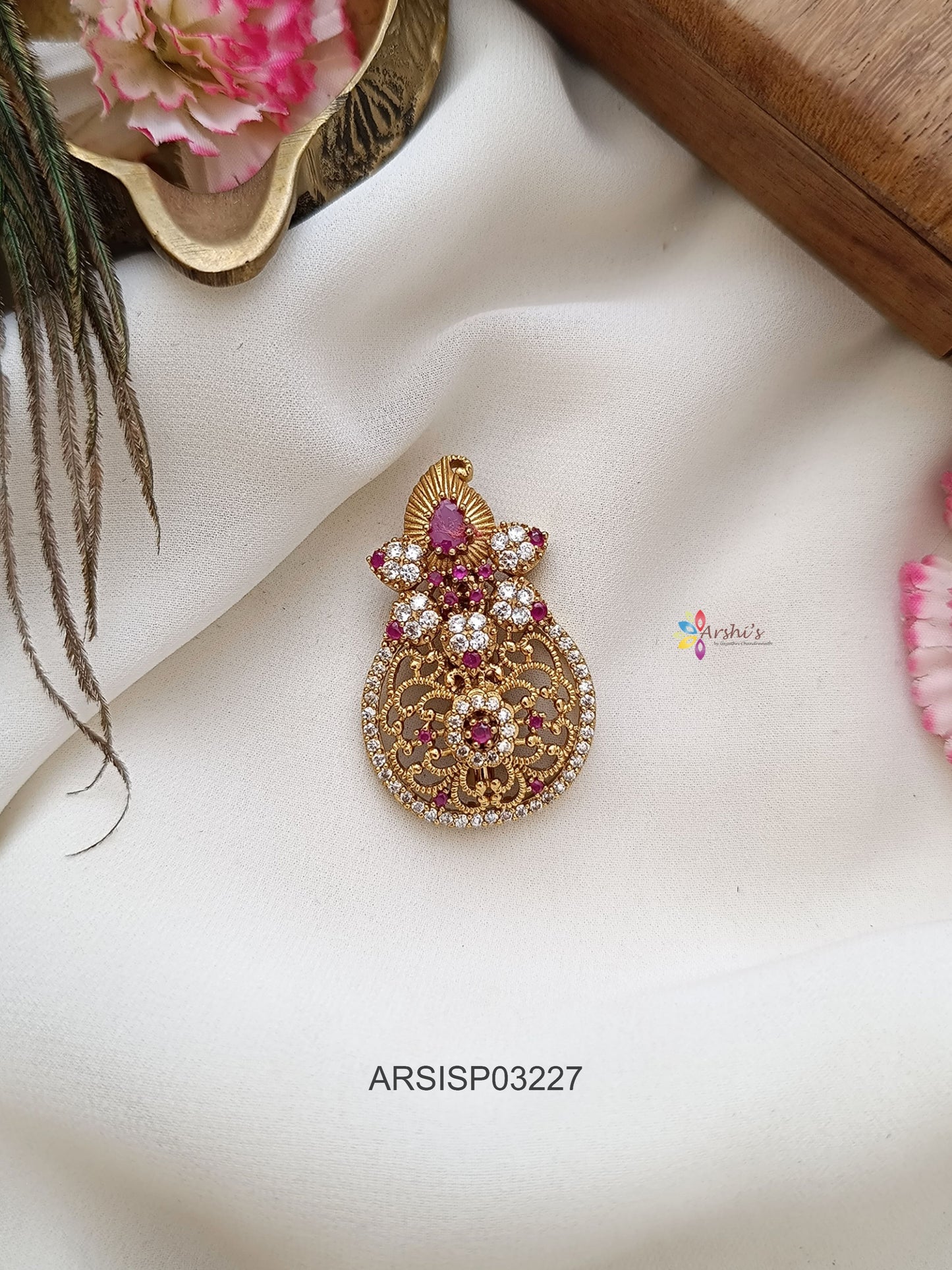 Mango White and Red Stone Saree Pin