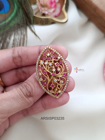 White and Red Stone Saree Pin