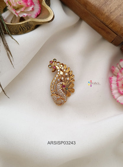 Dual Peacock Stone Saree Pin
