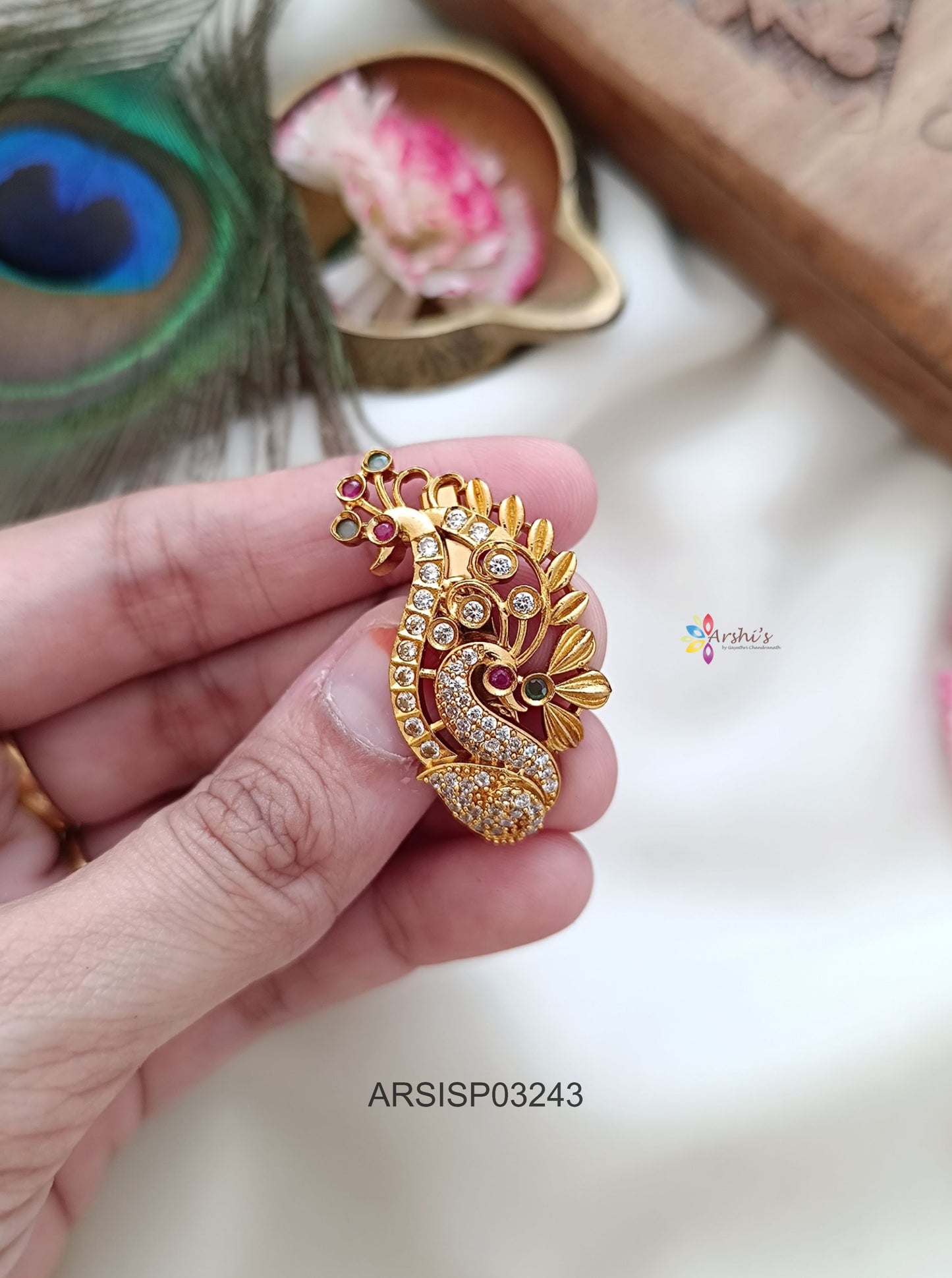 Dual Peacock Stone Saree Pin