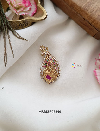 Peacock Multi Stone Saree Pin