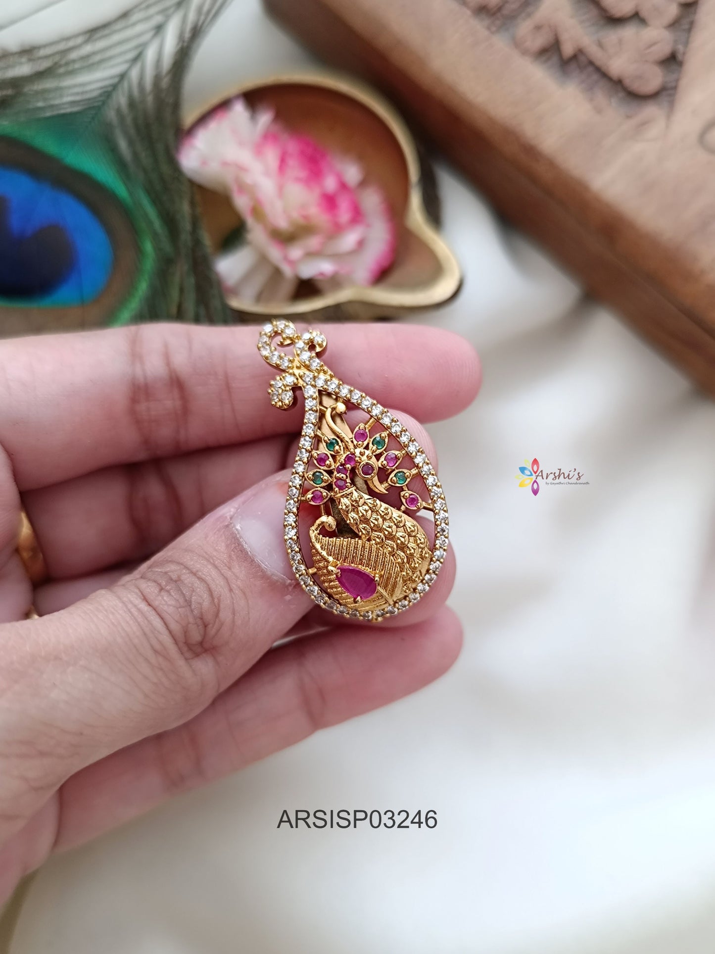 Peacock Multi Stone Saree Pin