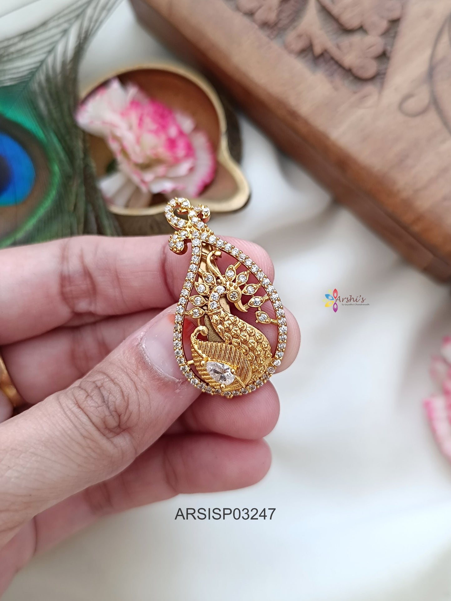 Peacock White Stone Saree Pin