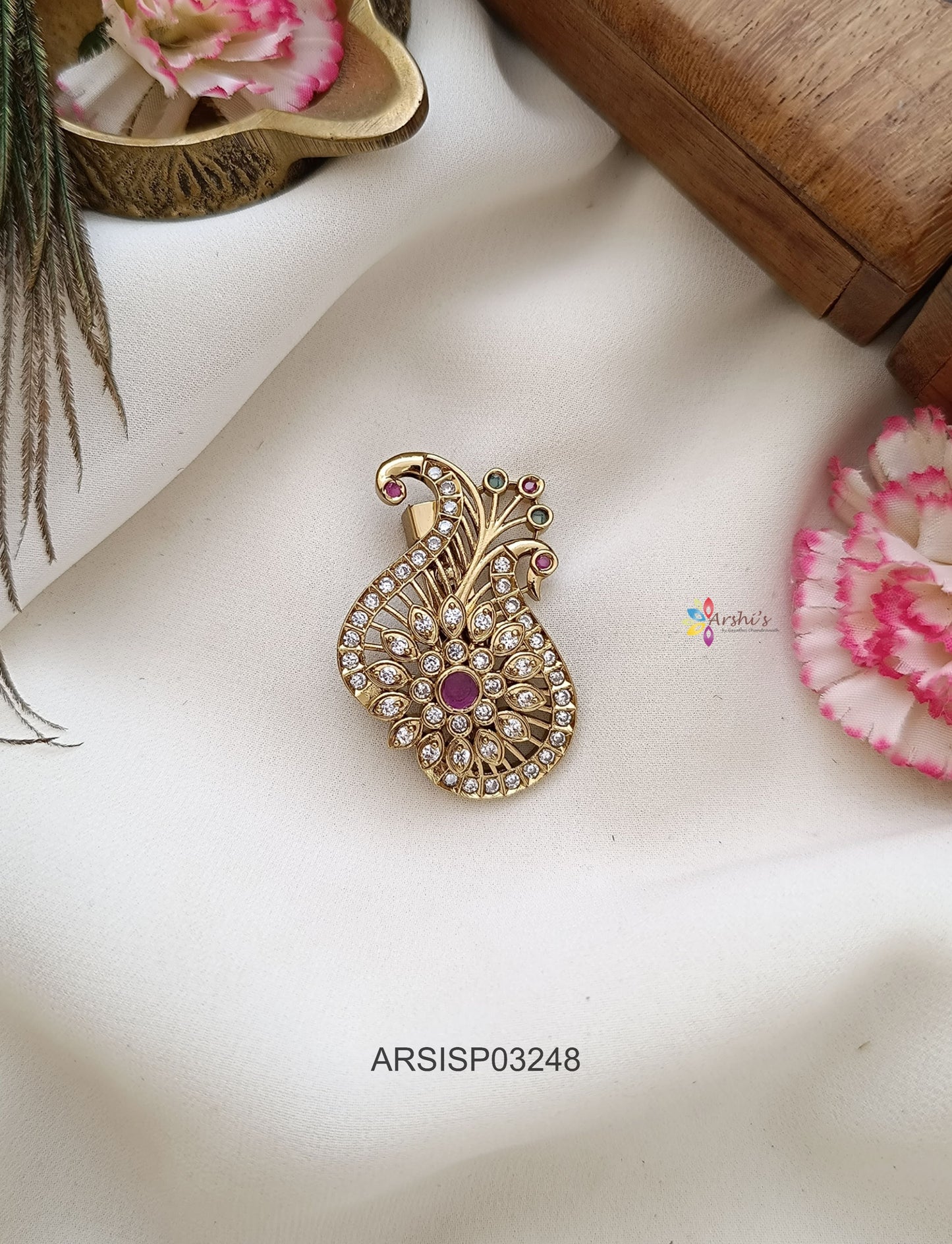 Peacock Flower Design Saree Pin